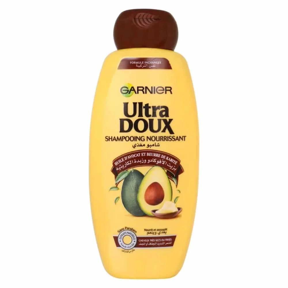 garnier-ultra-doux-shampoing-avocat-karite-400ml.jpg Grand flacon jaune Garnier Ultra Doux shampooing avocat et karité 400 ml