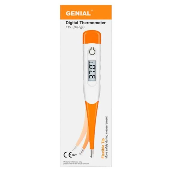 Étui blanc et orange du thermomètre digital Genial T15 pointe flexible