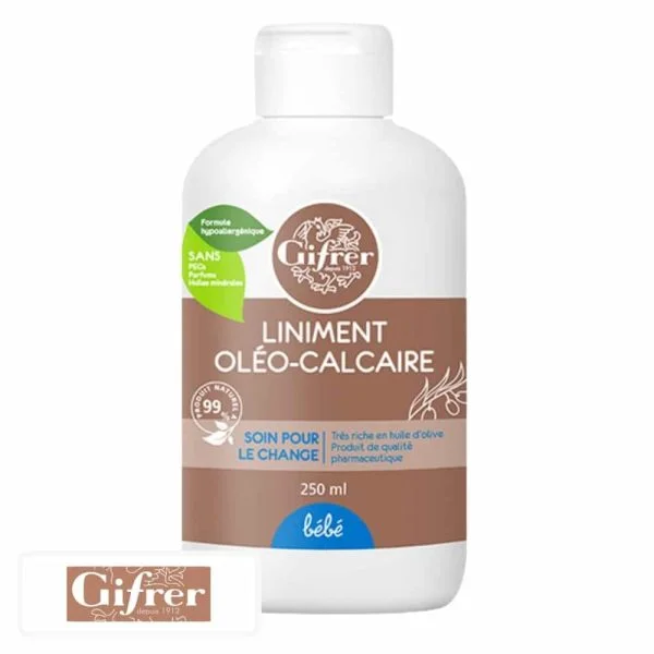 Flacon blanc Gifrer liniment oléo-calcaire soin pour le change 250 ml