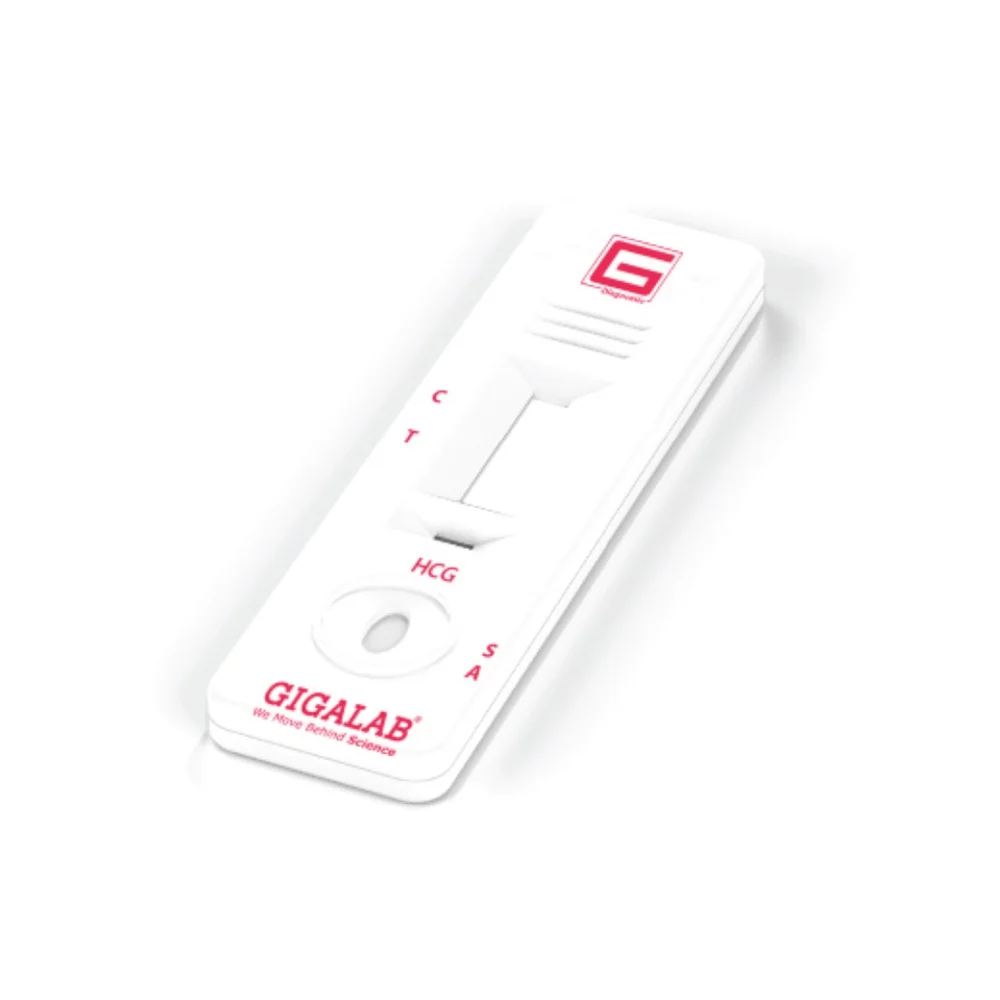 gigalab-hcg-teste-de-grossesse-1u.jpg Cassette de test HCG Gigalab vue de trois quarts sur fond blanc