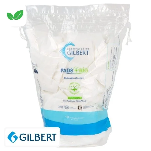 Sachet transparent Gilbert Pads Bio rectangles de coton biologique 180 unités