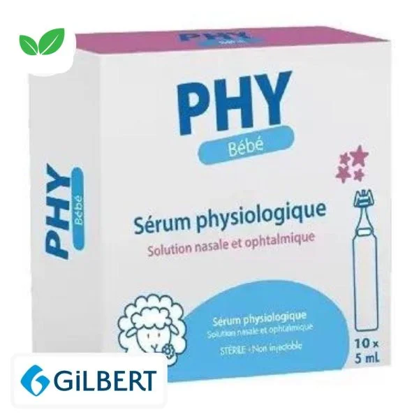 Boîte blanche et rose PHY Bébé sérum physiologique Gilbert dix unidoses