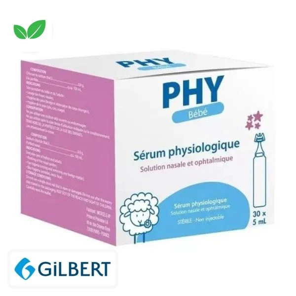 Boîte PHY Bébé Gilbert sérum physiologique trente unidoses composition visible