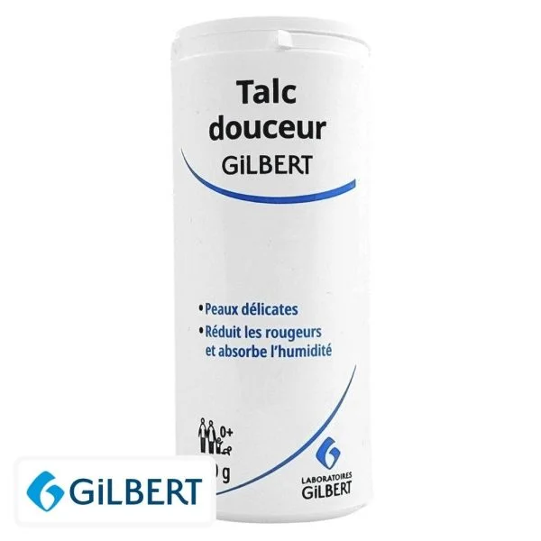 Flacon saupoudreur blanc Talc Douceur Gilbert poudre pour peaux délicates
