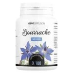 Flacon blanc GPH Diffusion Bourrache avec fleurs bleues, 100 capsules 503mg