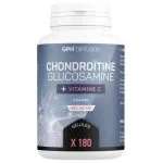 Flacon gris-bleu Chondroïtine Glucosamine GPH Diffusion avec étiquette à motif réseau