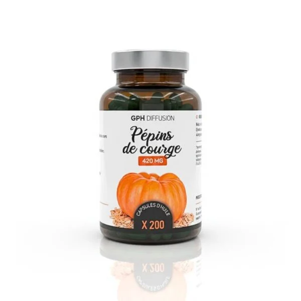 Flacon ambré Pépins de Courge GPH Diffusion avec courge orange illustrée sur l'étiquette
