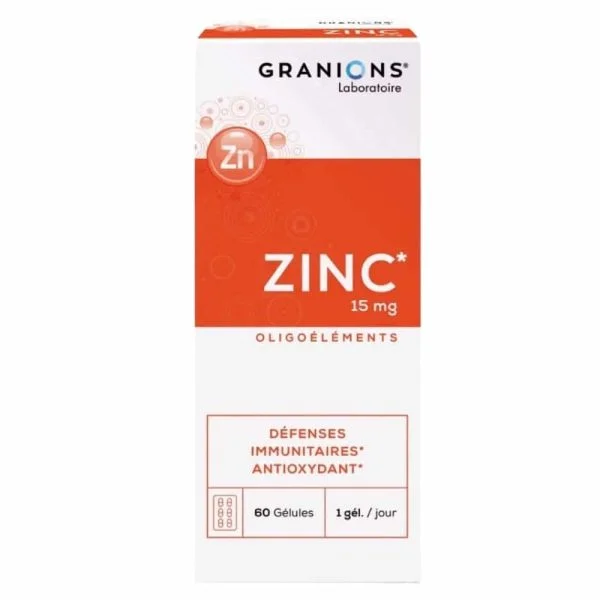 Granions Zinc 15mg Oligoéléments Défenses Immunitaires et Antioxydant 60 Gélules