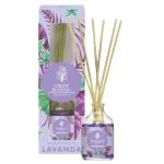 Flacon diffuseur Green Botanic Lavanda, bâtonnets de rotin et étui mauve