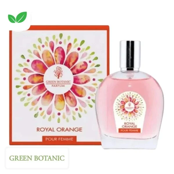 Flacon et étui parfum Green Botanic Royal Orange femme rosace de pétales
