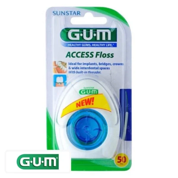 Blister GUM Access Floss avec boîtier distributeur blanc et bleu