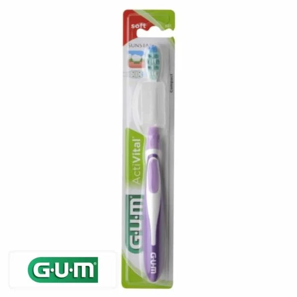 Brosse à dents GUM ActiVital à manche violet et blanc sous blister