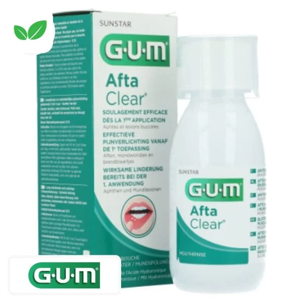 Flacon et étui du bain de bouche GUM AftaClear 120 ml