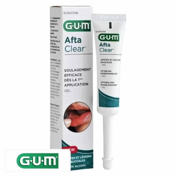 Tube à canule fine et étui du gel GUM AftaClear 10 ml
