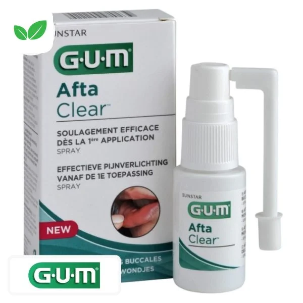 Flacon spray à canule orientable et étui GUM AftaClear
