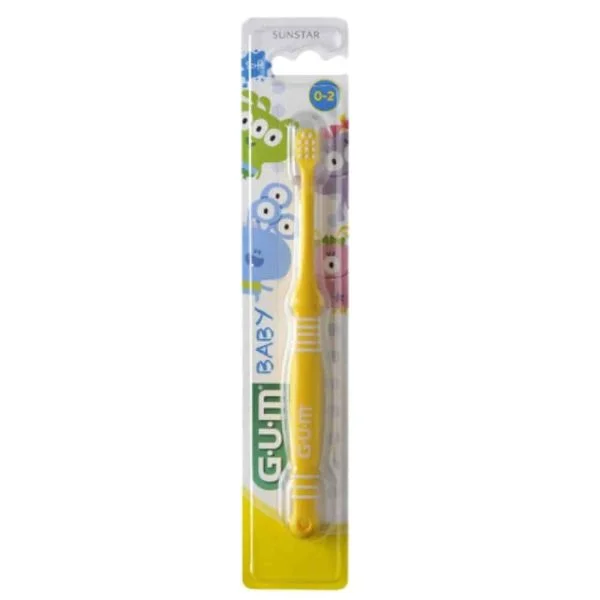Brosse à dents GUM Baby jaune sous blister illustré de personnages