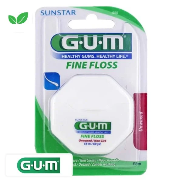 Boîtier octogonal blanc de fil dentaire GUM Fine Floss sous blister