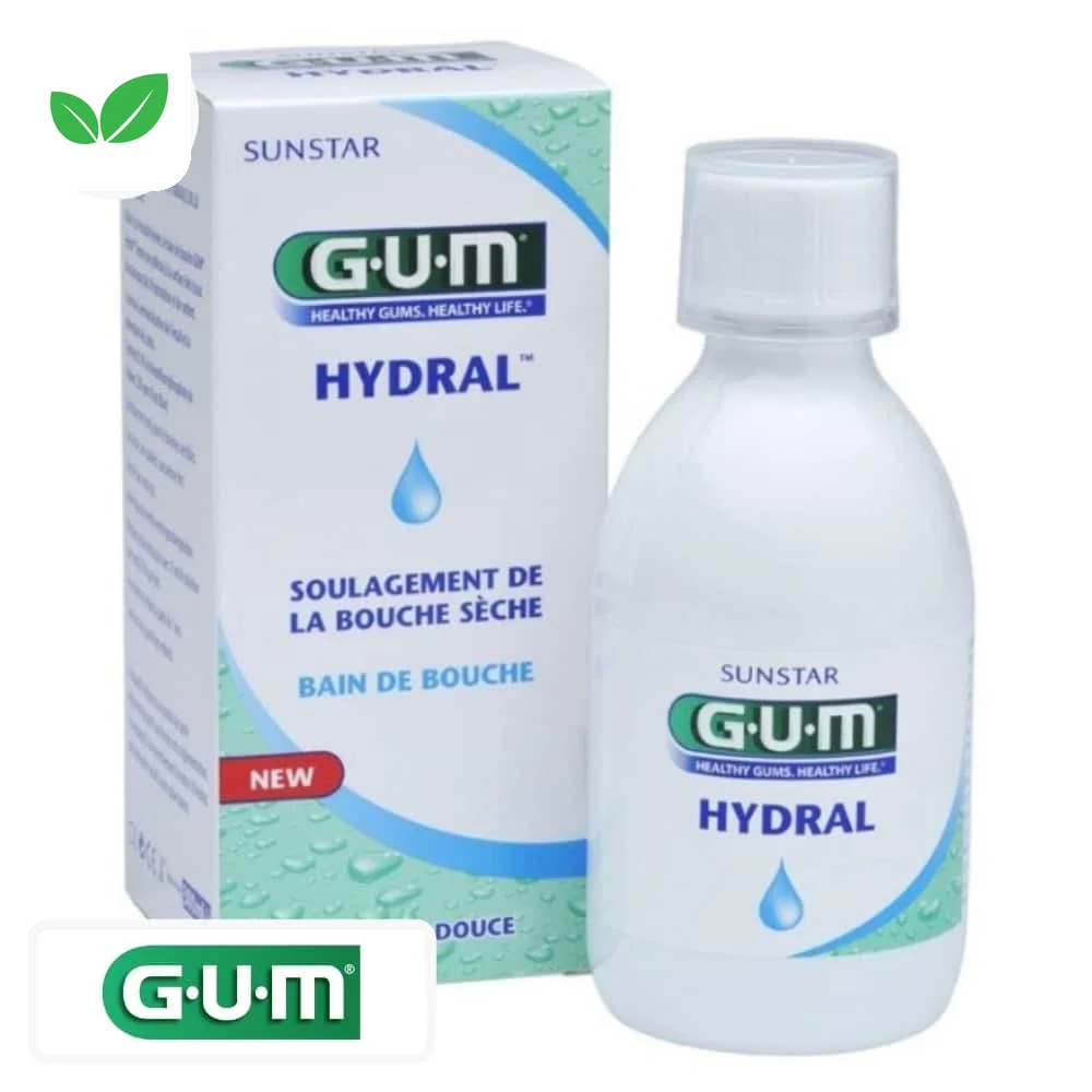 gum-hydral-bain-de-bouche.jpg Flacon blanc et étui du bain de bouche GUM Hydral bouche sèche