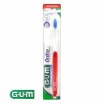 Brosse à dents orthodontique GUM manche rouge brins bleus sous blister