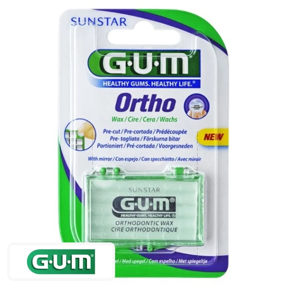 gum-ortho-cire-orthodontique.jpg Blister GUM Ortho cire orthodontique prédécoupée dans son boîtier vert