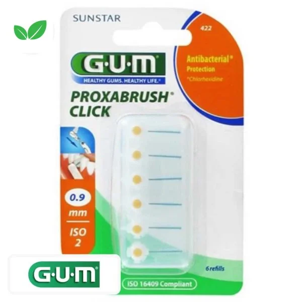 Blister GUM Proxabrush Click 422 six recharges brossettes interdentaires 0,9 mm