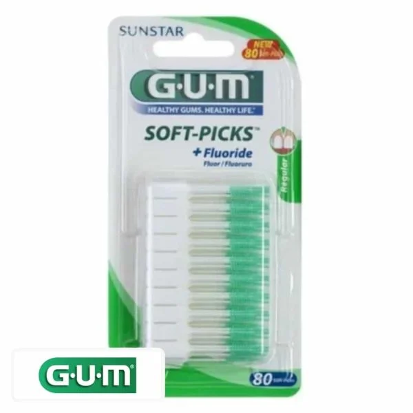 Blister GUM Soft-Picks Regular au fluor avec 80 bâtonnets interdentaires verts