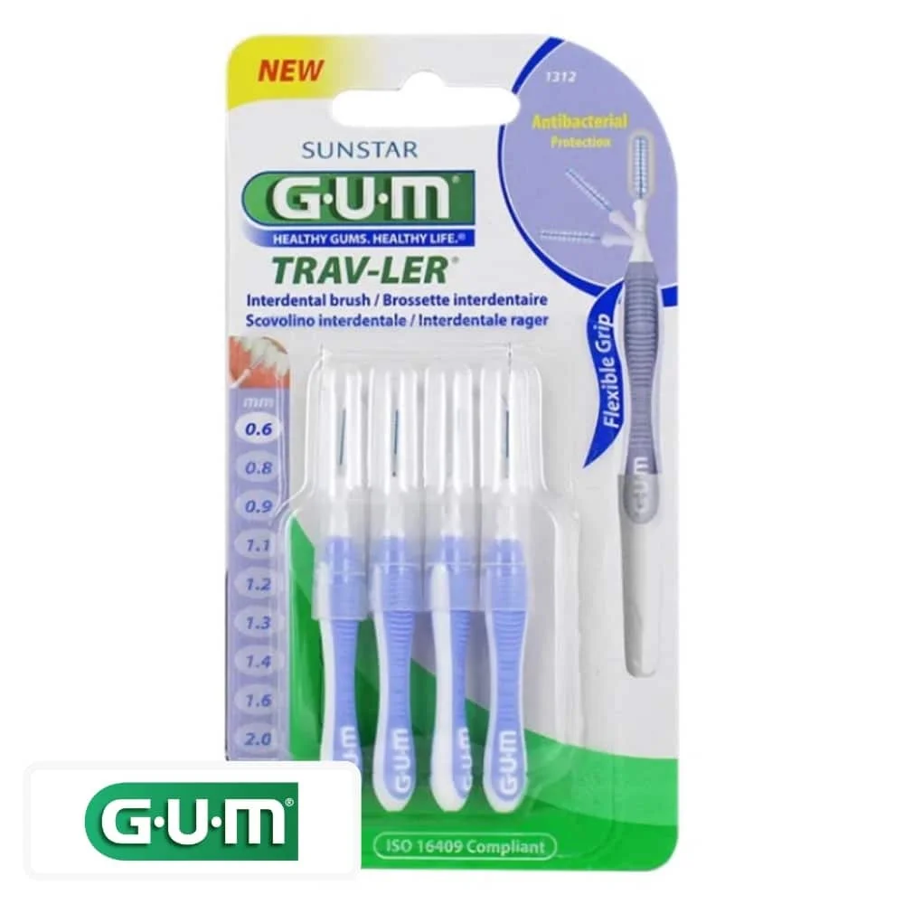 gum-trav-ler-brossettes-interdentaires-1312-06-mm.jpg Blister GUM Trav-Ler 1312 avec quatre brossettes interdentaires lilas de 0,6 mm