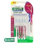 Blister GUM Trav-Ler 1612 avec quatre brossettes interdentaires framboise de 1,4 mm