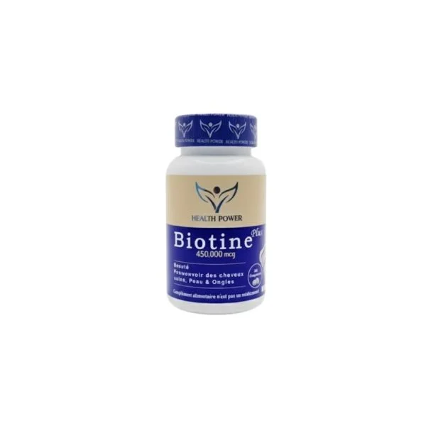 Flacon bleu et beige Health Power Biotine Plus, ligne beauté
