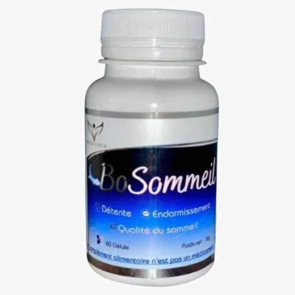 Flacon blanc Health Power BoSommeil à étiquette bleu nuit, 60 gélules