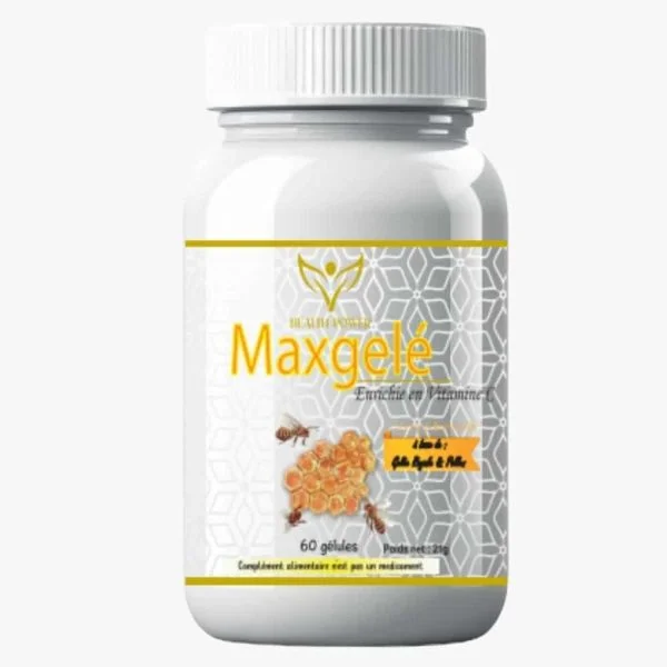 Pot gris et doré Maxgelé Health Power, 60 gélules, gelée royale