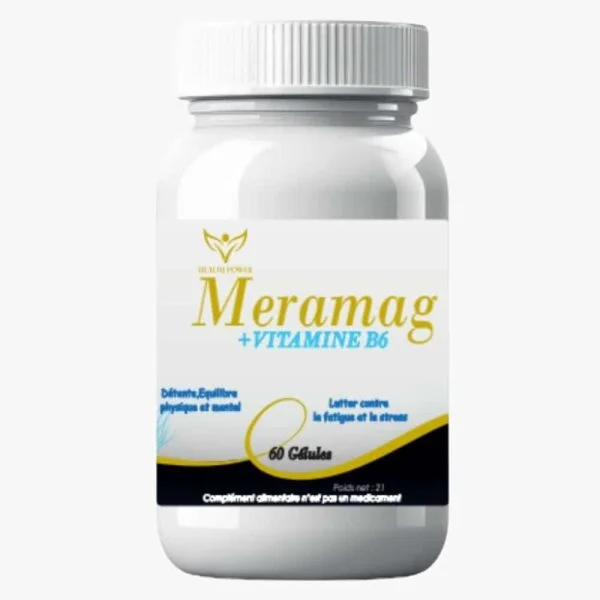 Pot blanc, noir et doré Meramag vitamine B6 Health Power, 60 gélules