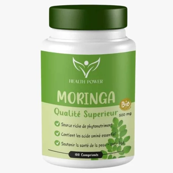 Pot vert Moringa bio 500 mg Health Power, 100 comprimés