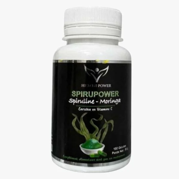 Pot noir Spirupower spiruline et moringa Health Power, 100 gélules