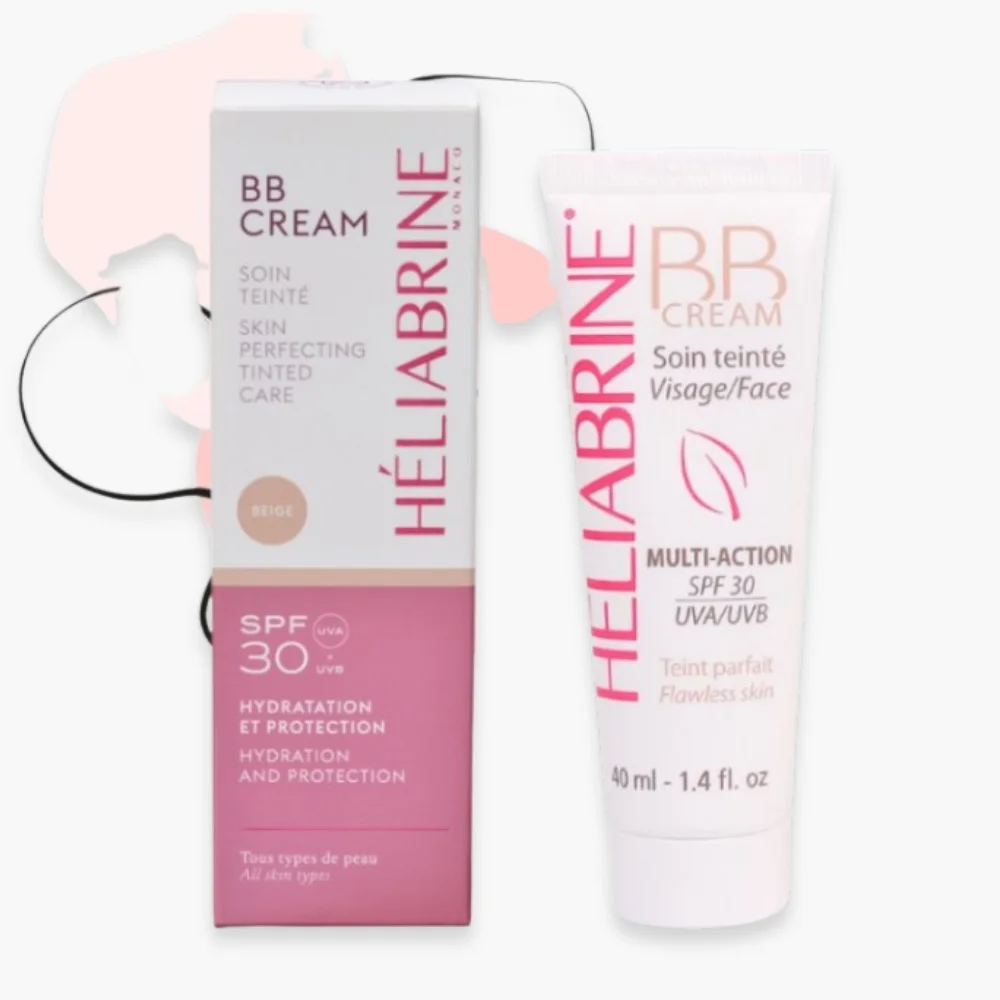 heliabrine-bb-creme-soin-teinte-beige-hydratation-protection-spf30-40ml.jpg Tube blanc Héliabrine BB Cream beige SPF 30 avec étui rose