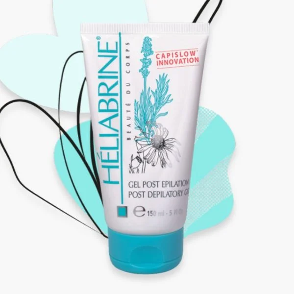 Tube blanc et turquoise Héliabrine gel post-épilation 150 ml motif floral