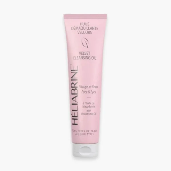 Tube rose Héliabrine Huile Démaquillante Velours visage et yeux, macadamia