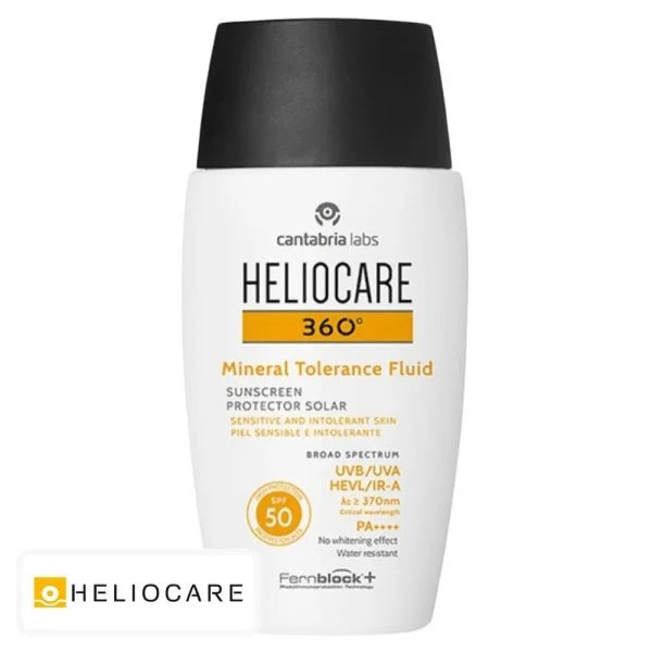 Flacon blanc Heliocare 360° Mineral Tolerance Fluid SPF50, 50 ml