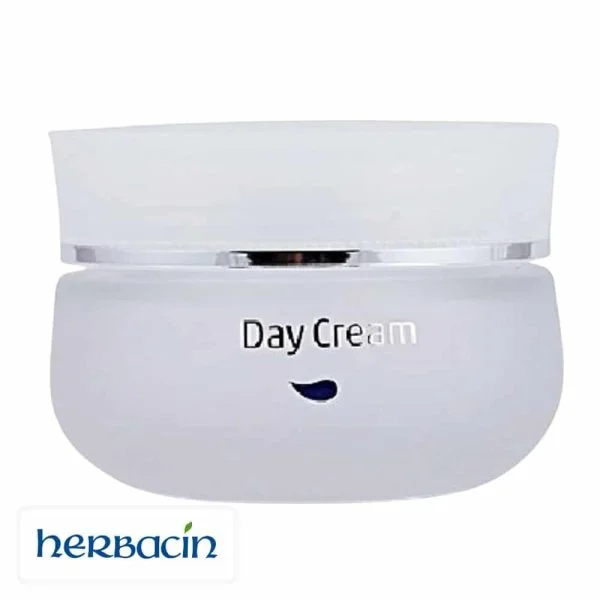 Pot en verre dépoli Herbacin Day Cream, couvercle translucide, goutte bleue