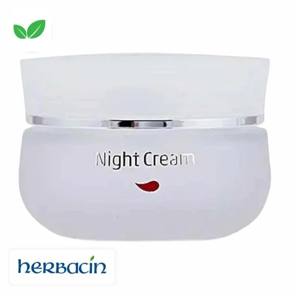Pot en verre dépoli Herbacin Night Cream, couvercle translucide, goutte rouge