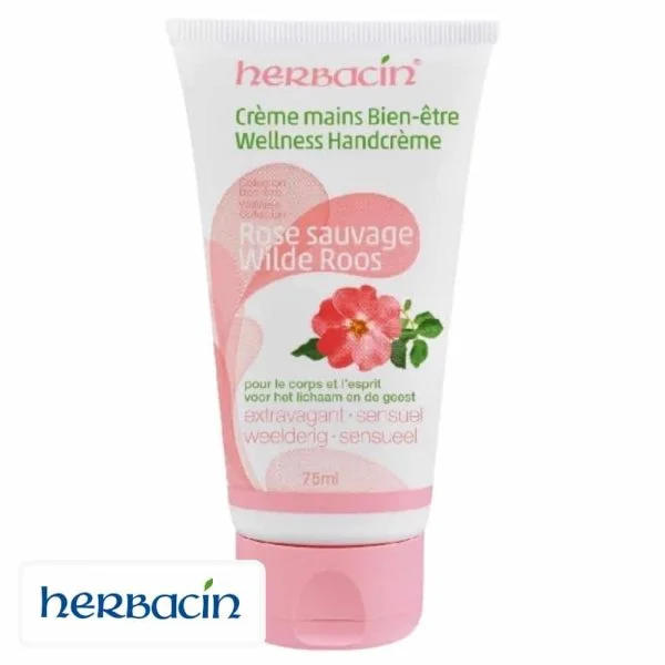 Tube blanc et rose Herbacin crème mains Rose sauvage 75 ml