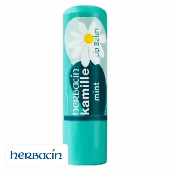Stick turquoise Herbacin Kamille baume à lèvres menthe, marguerite imprimée