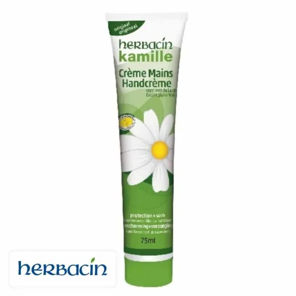 Tube vert Herbacin Kamille crème mains à la camomille, marguerite blanche, 75 ml