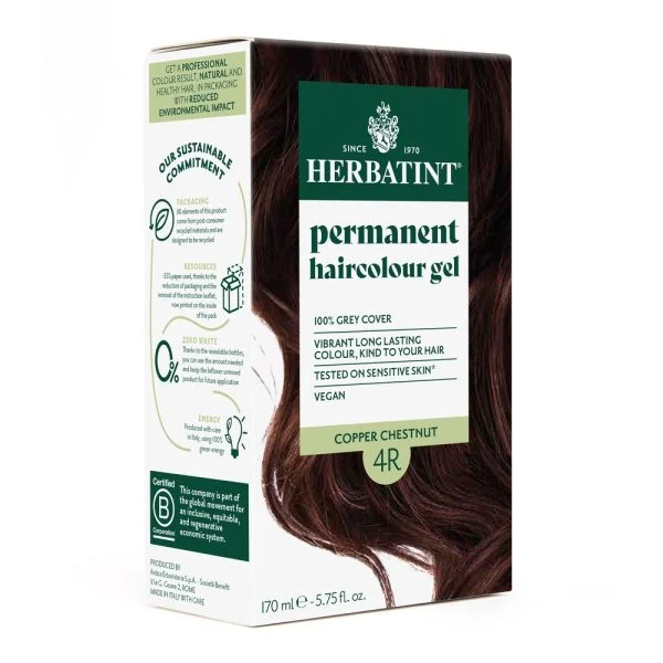 Étui vert et blanc Herbatint coloration permanente 4R châtain cuivré