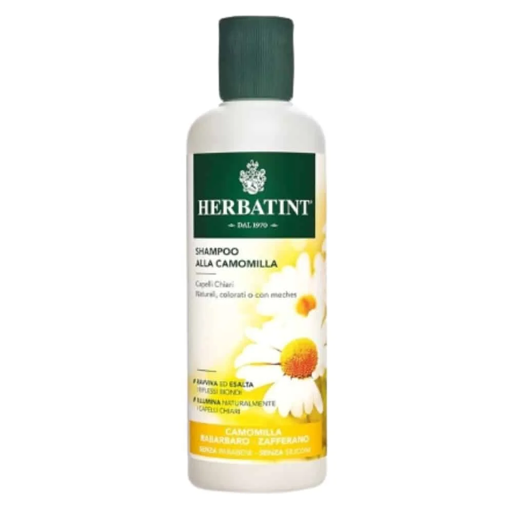 herbatint-shampoing-a-la-camomille-260ml.jpg Flacon blanc et jaune Herbatint shampoing camomille cheveux clairs 260ml