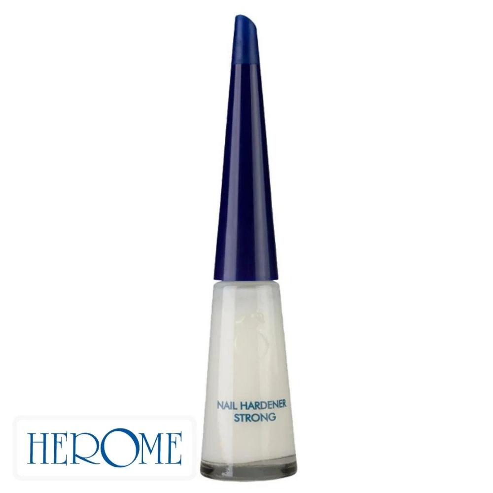 herome-durcisseur-fort-ongles-10ml.jpg Flacon blanc Herôme durcisseur fort ongles avec bouchon conique bleu