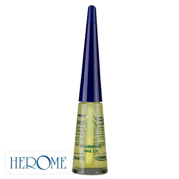 Flacon Herôme huile nourrissante ongles jaune doré avec bouchon bleu
