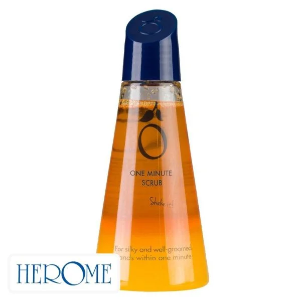 Flacon Herôme One Minute Scrub gommage mains biphasé bouchon bleu