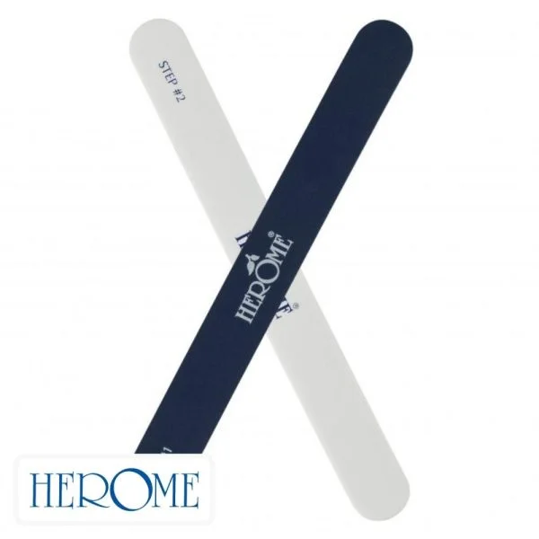 Deux limes polissoir Herôme Glamour Glow blanche et bleu foncé croisées