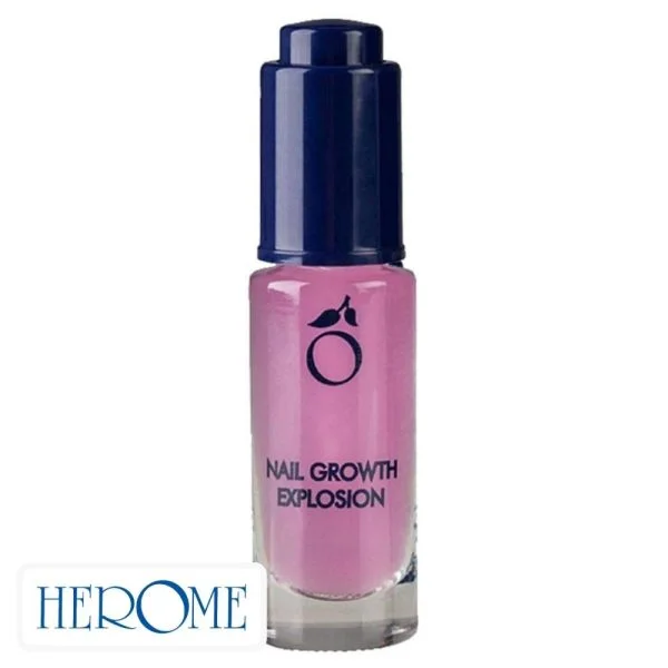 Flacon rose Herôme sérum croissance des ongles avec bouchon bleu foncé